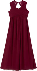 Youth Big Girls Junior Chiffon Lace Wedding Party Bridesmaid Ball Gown Maxi Long Flower Dress