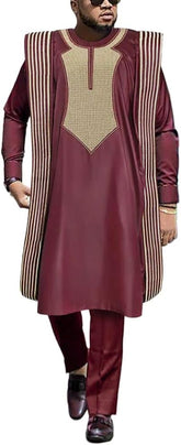 African Mens Clothing Traditional Wedding Attire Embroidery Agbada Boubou Caftan Nigerian Male Clothes Set