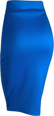 Women'S Elastic Waist Stretch Bodycon Midi Knee Length Pencil Skirt for Office