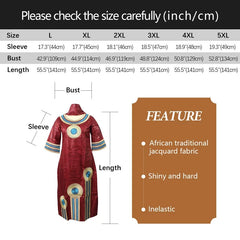 African Dresses for Women Elegant Floral Embroidered plus Size Robe Scoop Neck Attire with Scarf