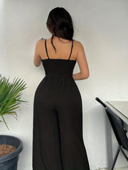 Women Scallop Trim Spaghetti Strap Jumpsuit