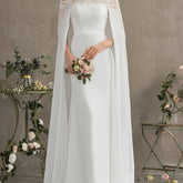 Off Shoulder Lace Cape Wedding Dress