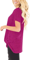 Women'S Tops Short Sleeve Twist Knotted T Shirts Summer Blouse Tunic Tops S-2XL