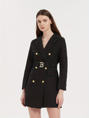 Chic Belted Lapel Blazer Womens