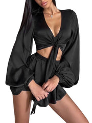 Tie-Up Crop Shorts Set