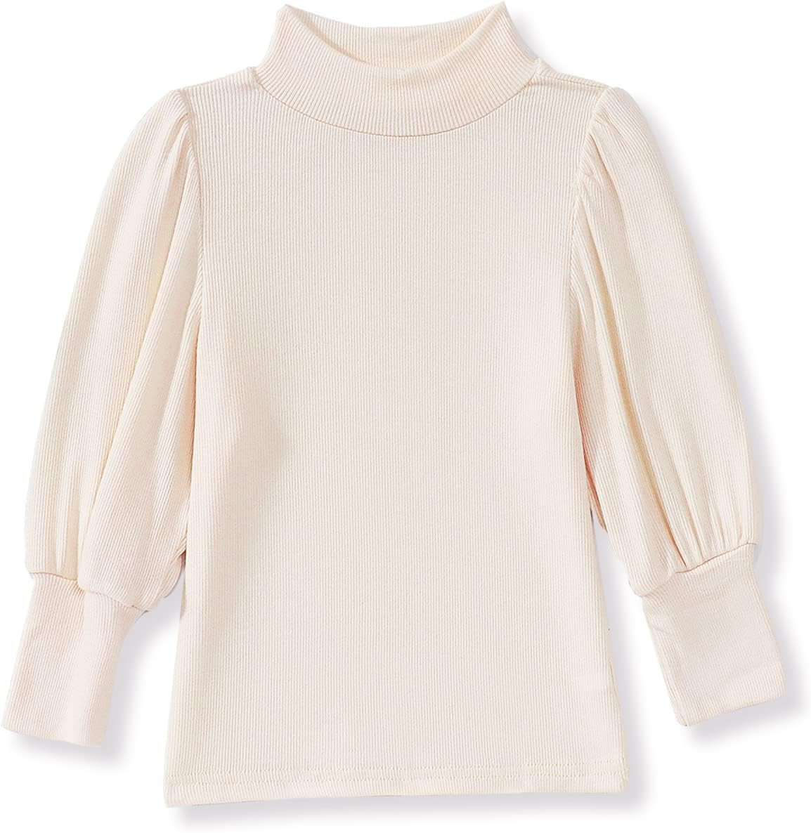 Toddler Baby Girl Basic Solid Color Turtleneck T Shirt Ribbed Knit Top Puff Long Sleeve Soft Cotton Clothes