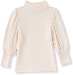 Toddler Baby Girl Basic Solid Color Turtleneck T Shirt Ribbed Knit Top Puff Long Sleeve Soft Cotton Clothes