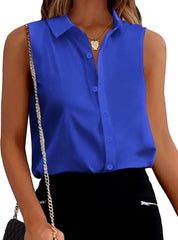 Women'S Sleeveless Button down Shirts Blouses Solid Casual Loose V Neck Tank Tops for Work S-XXL