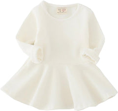 Toddler Baby Girls Long Sleeve Cotton Dress Solid Ruffle Tops