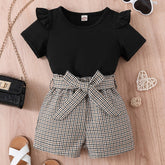 Girls Plaid Summer Outfit Set