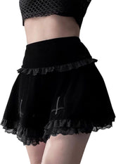 Womens Gothic Mini Skirts Punk Grunge Velvet Skirts High Waist Emo Skirt Mall Goth Alt Harajuku Skirt