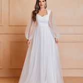 Sweetheart Ruched Long Sleeve Wedding Gown