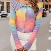 Gradient Off-Shoulder Knit Cardigan