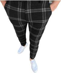 Men'S Slim Fit Suit Pants Stretch Flat-Front Dress Pants Plaid Skinny Business Work Casual Trousers