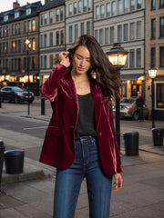 Women’s Golden Velvet Single-Button Blazer Jacket