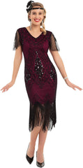 Women'S 1920S Dress Sequin Art Deco Flapper Dress with Sleeve