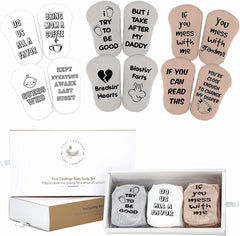 Baby Socks Gift Set - 6 Pairs of Infant Socks with Adorable Quotes - Ready-To-Gift Packaging - Blues