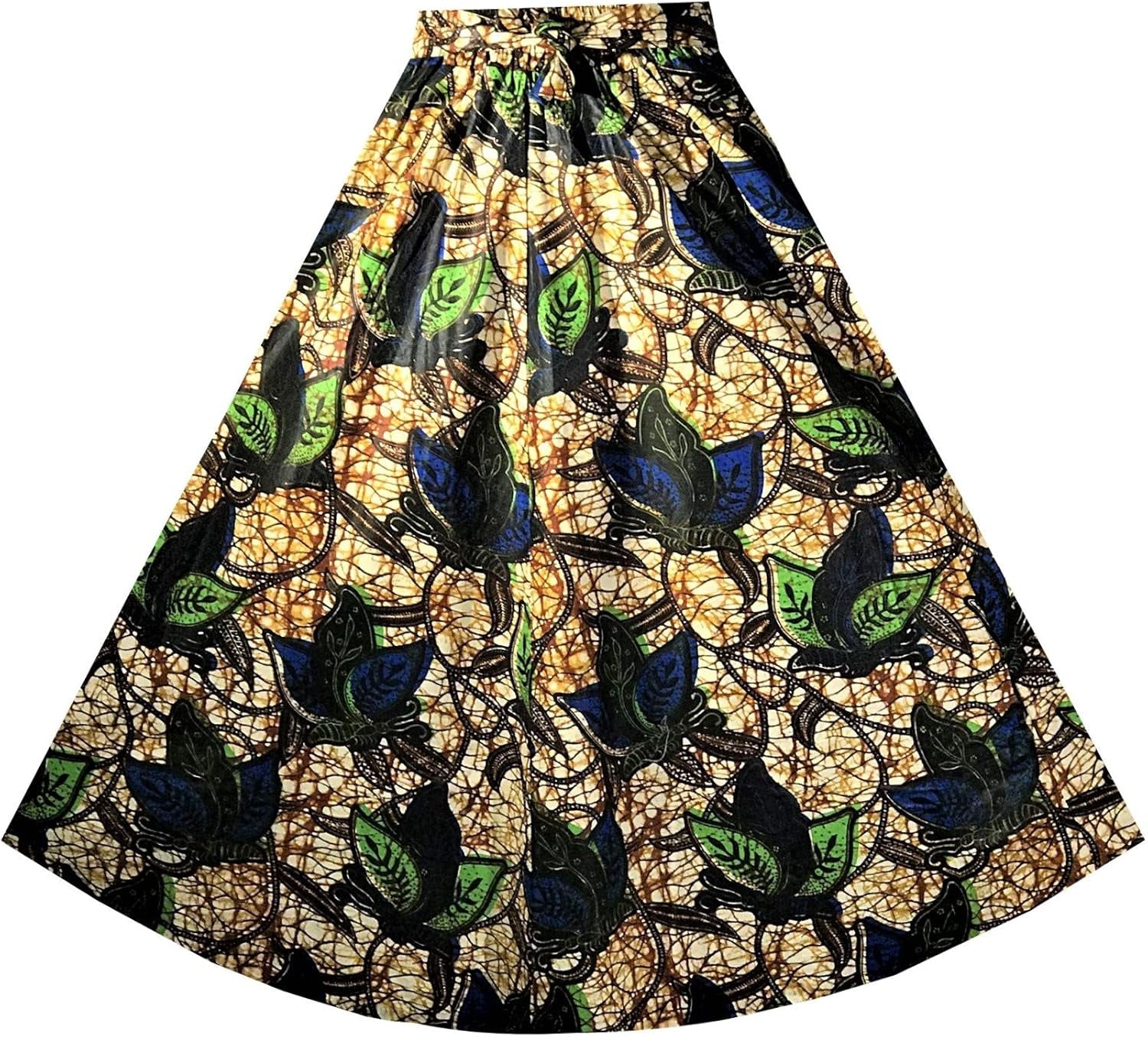 Decora Apparel African Print Women Dashiki Maxi Skirt with Tribal Scarf Pockets Elastic High Waist One Size Plus