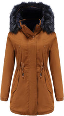 Women'S Hooded Warm Winter Parka Coat Fleece Lined Long Thichkened Winter Jacket with Faux Removable Fur Hood