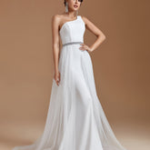 One Shoulder Cape Wedding Gown
