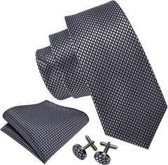 Designer Classic Ties for Men Set Formal Pocket Square Cufflink Check Plaid