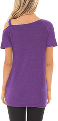 Women Cold Shoulder Tops: Summer Short Sleeve Shirts Casual Twist Knot Blouse T-Shirt S-2XL