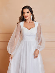 Sweetheart Ruched Long Sleeve Wedding Gown