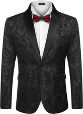 Mens Floral Tuxedo Jacket Paisley Shawl Lapel Suit Blazer Jacket for Dinner,Prom,Wedding