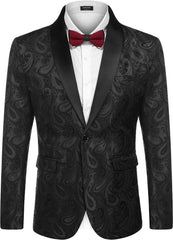 Mens Floral Tuxedo Jacket Paisley Shawl Lapel Suit Blazer Jacket for Dinner,Prom,Wedding