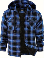 Men’s Heavyweight Plaid Hooded Winter Jacket – 2-Piece Set