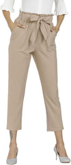 Women'S Pants Casual Trouser Paper Bag Pants Elastic Waist Slim Pockets