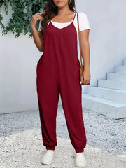 Plus Size V-Neck Cami Jumpsuit with Pockets