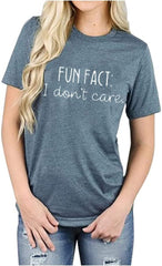 Fun Fact L Don'T Care Letter Print T-Shirt for Women Funny Sayings Cute Graphic Tees