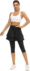 Tennis Skirted Leggings with Pockets for Women Golf Skapri Leggings with Skirt