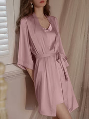 Women Satin Robe and Slip Pajama Set