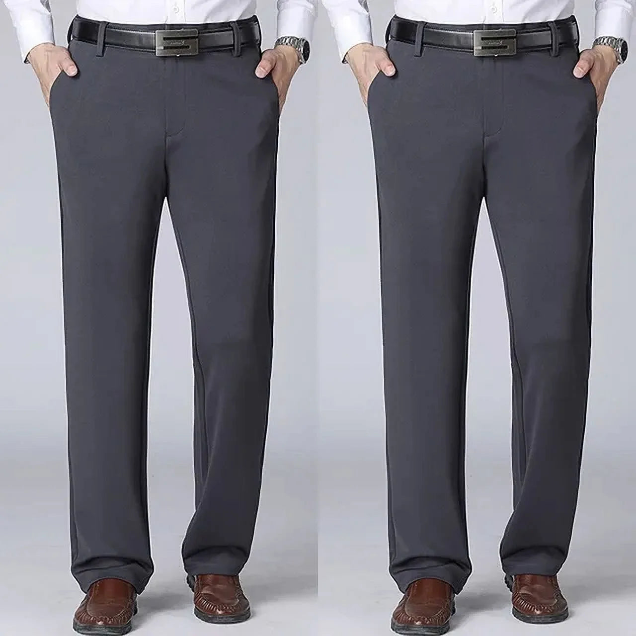 2Pcs M‘S Business Pants plus Size 40-52 95-155Kg Formal Work Long Pants Elastic Waist Suit Pants Casual Trousers