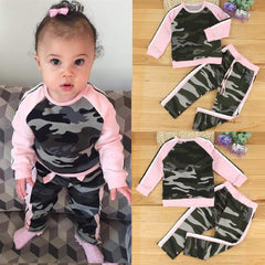Toddler Baby Girls Camouflage Long Sleeve Shirt & Pants Tracksuit Outfits Set
