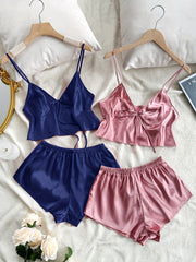 Women Satin Cami Pajama Shorts Set