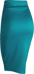 Women'S Elastic Waist Stretch Bodycon Midi Knee Length Pencil Skirt for Office