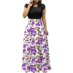 Empire Waist Dresses for Women 2024 Short Sleeve Crewneck Floral Maxi Long Dress Summer Fashion Casual Sun Boho Dresses