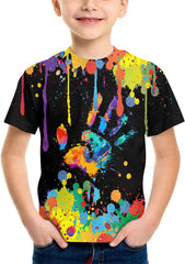 Teens Boys Girls Shirts 3D Print Colorful Design Graphic Tee Shirt with Short Sleeve for Kids 6-16 Years