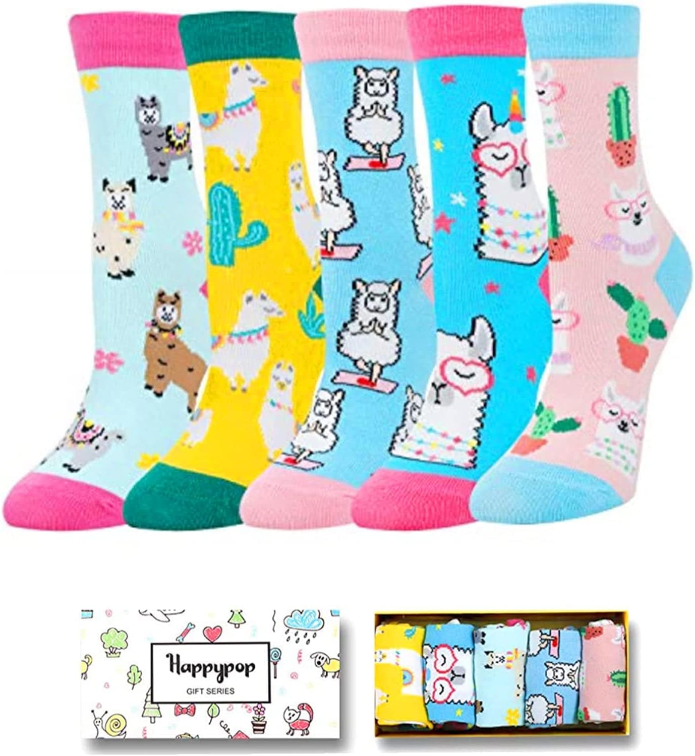 Funny Girls Socks - Unicorn Socks Silly Animal Llama Socks 4 Pack