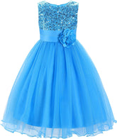 Little Girls' Sequin Mesh Flower Ball Gown Party Dress Tulle Prom