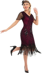 Women'S 1920S Dress Sequin Art Deco Flapper Dress with Sleeve