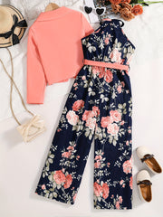 Girls Floral Jumpsuit Outfit Set