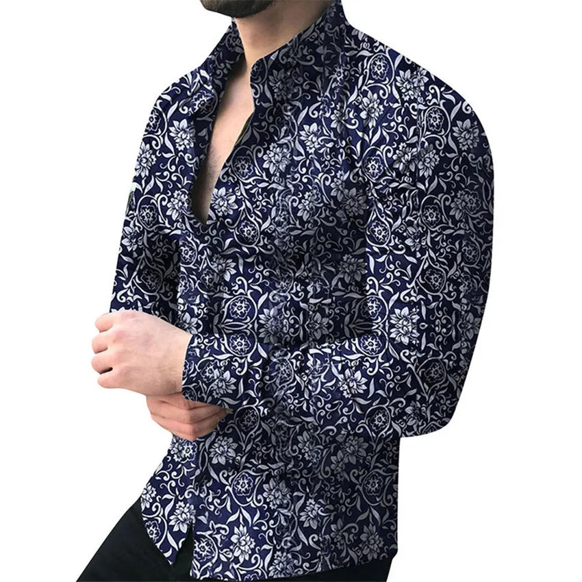 Men Brand Long Sleeve Shirt Floral Male Blouse Casual Shirts Summer Autumn Shirts Men Top Clothes Camisa Masculina Sale