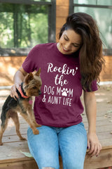 Dog Mom Shirt for Women: Rockin' the Dog Mom Aunt Life Tshirt Funny Dog Lover Gift Tee Short Sleeve Tops