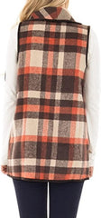 Women Vest Lapel Open Front Buffalo Plaid Sleeveless Cardigan Jacket Coat with Pockets
