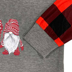 Women'S Christmas Gnome Shirt Xmas Buffalo Plaid Splicing Tshirt Long Sleeve Holiday Tops