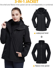 Women'S Waterproof Ski Jacket 3 in 1 Winter Coat Windbreaker Snowboard Jackets for Rain Snow Outdoor Hiking